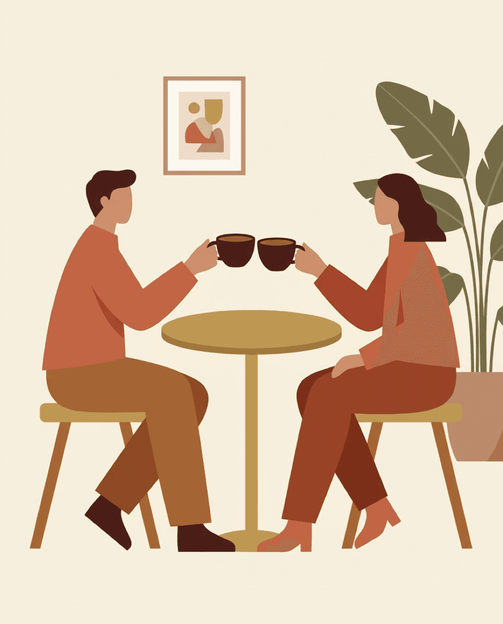 Illustration of two people sharing coffee across a table